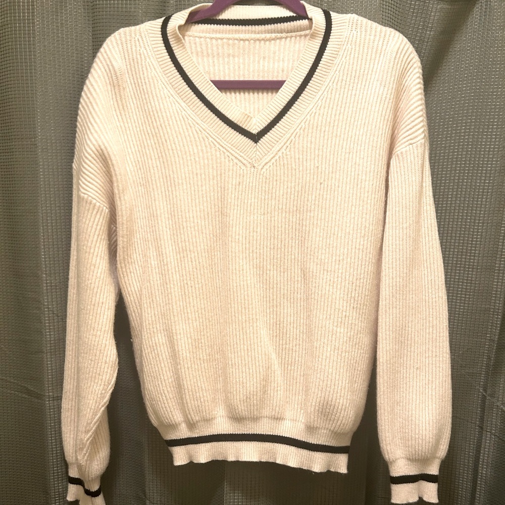 Cream and black ribbed knit sweater